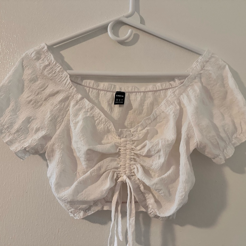 SHEIN White Textured Ruched Crop Top